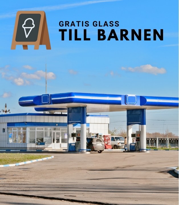 barnen bjuds på gratis glass vid bensinmackar