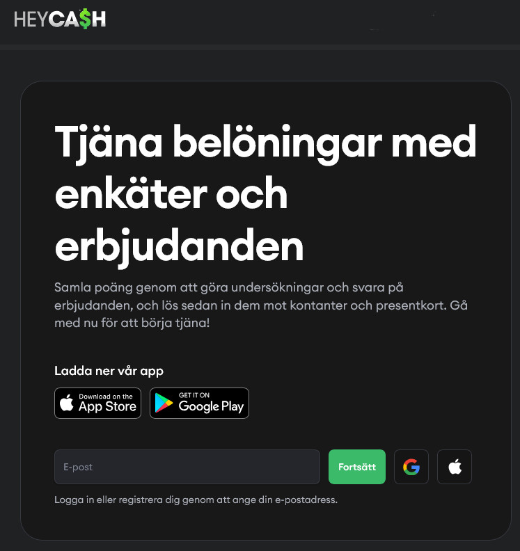 Så såg HeyCash hemsida ut 17 jan 2025